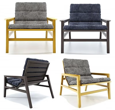 Stylish Accent Chairs with Wooden Frames and Patterned Fabric Seats 3d model