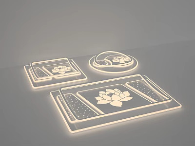 Modern Illuminated Ceiling Lights With Square Round Shapes And White Lotus Pattern 3d model