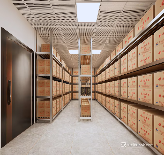 Warehouse Storage Space With Rows of Organized Shelves And Labeled Cardboard Boxes 3d model 