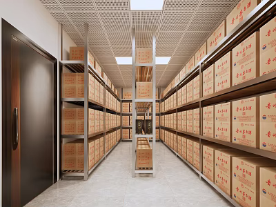Warehouse Storage Space With Rows of Organized Shelves And Labeled Cardboard Boxes 3d model