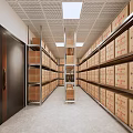 Warehouse Storage Space With Rows of Organized Shelves And Labeled Cardboard Boxes