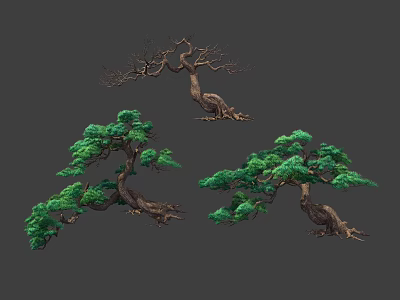 Ornamental Arbor Collection Featuring Various Shaped Trees With Green Foliage And Twisted Trunks 3d model