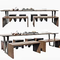 Modern Wooden Tea Table And Matching Stools With Tea Sets Placed On Top