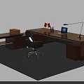 Modern Office Desk With Wooden Top Metal Frame Desk Lamp Laptop And Ergonomic Chair