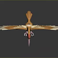Orange Feathered Flying Bird With Red Crest And Spread Wings 3d model