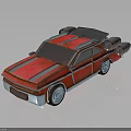 Red Futuristic Space Car With Rocket Engines And Aerodynamic Exterior Design