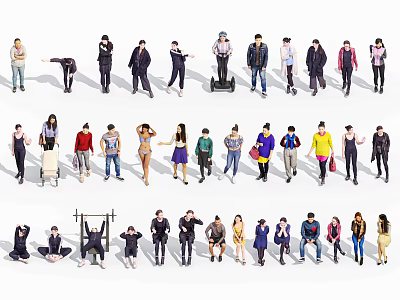Diverse People in Various Poses Different Outfits and Activities for Character Art 3d model