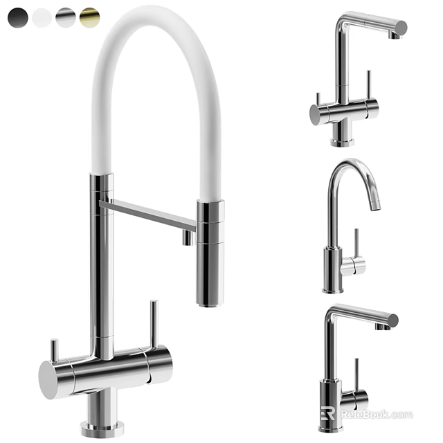 Modern Kitchen Faucet Collection With Stainless Steel Swivel Spout And Handles 3d model 