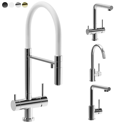Modern Kitchen Faucet Collection With Stainless Steel Swivel Spout And Handles 3d model