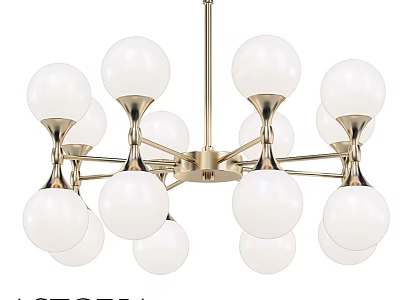 Modern Brass Chandelier With White Globe Lights And Elegant Design Fixture 3d model