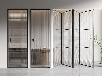 Modern Folding Door With Glass Panel And Black Metal Frame For Interior Partition 3d model
