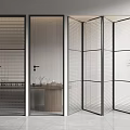 Modern Folding Door With Glass Panel And Black Metal Frame For Interior Partition