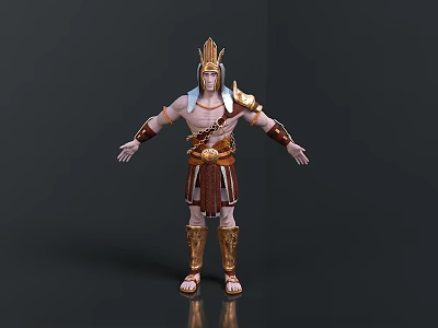 Ancient Warrior 3D Model With Golden Crown Shoulder Armor And Leg Guards 3d model