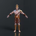 Ancient Warrior 3D Model With Golden Crown Shoulder Armor And Leg Guards
