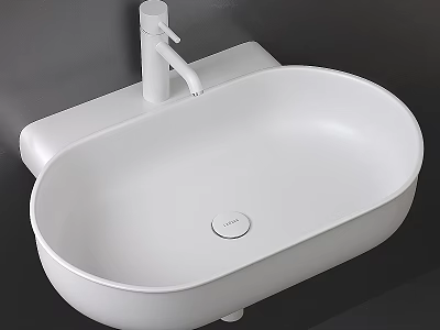 White Modern Countertop Wash Basin With Smooth Surface And White Faucet 3d model