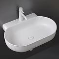 White Modern Countertop Wash Basin With Smooth Surface And White Faucet