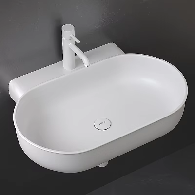 White Modern Countertop Wash Basin With Smooth Surface And White Faucet 3d model