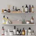 Neat Bathroom Shelves Displaying Various Cleaning Toiletries Skincare Bottles Fragrance Sticks And Containers