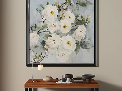 Framed Floral Painting With White Flowers On Wall 3d model