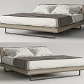 Modern Double Bed With Leather Frame Metal Support White Mattress And Pillows