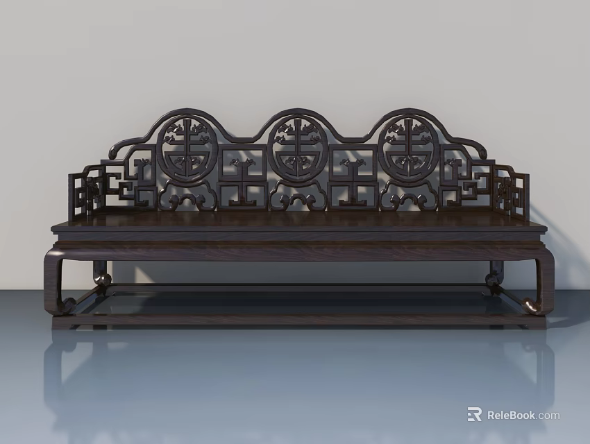 Vintage Style Dark Wood Pet Cabinet With Traditional Carved Patterns And Backrest 3d model 