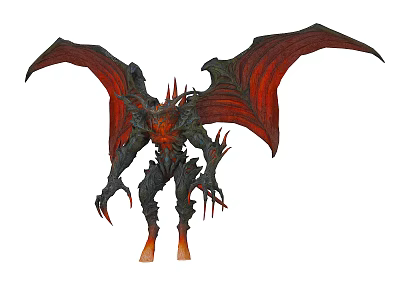 Menacing Demon Character With Large Red Black Wings Spiked Body Clawed Limbs And Flaming Feet 3d model