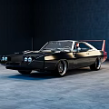 Classic Black Muscle Car Side Rear View with Red Spoiler and Vintage Styling