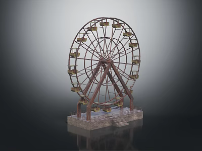 Vintage Ferris Wheel Model With Metal Structure And Wooden Cabins On Stone Base 3d model