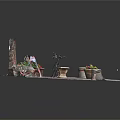 Bicycle Parked Near Stone Bench With Flower Pot And Red Blooms