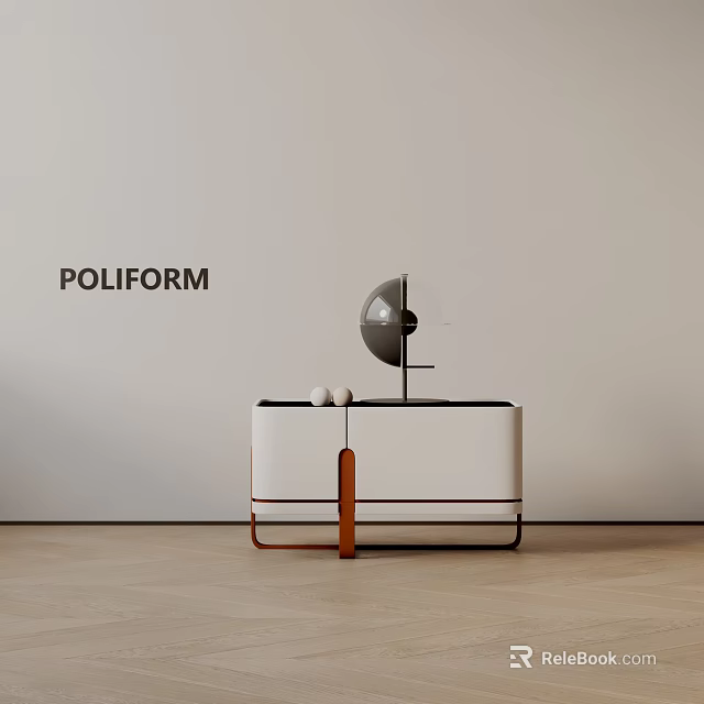 Modern Bedside Table With White Brown Design Table Lamp And Decorative Balls 3d model