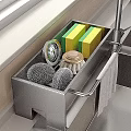 Stainless Steel Organized Kitchen Drawer With Cleaning Sponges Brushes And Scrubbers