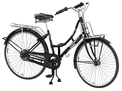 Black City Bicycle with Front Basket and Rear Rack for Daily Commuting 3d model