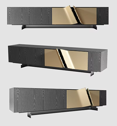 Modern Dark Wood TV Stand With Gold Accent Panels And Sleek Design 3d model