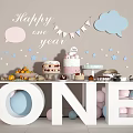 First Birthday Decoration Set with Cloud Star Ornaments Balloon Cake Fruit and Giant ONE Letters