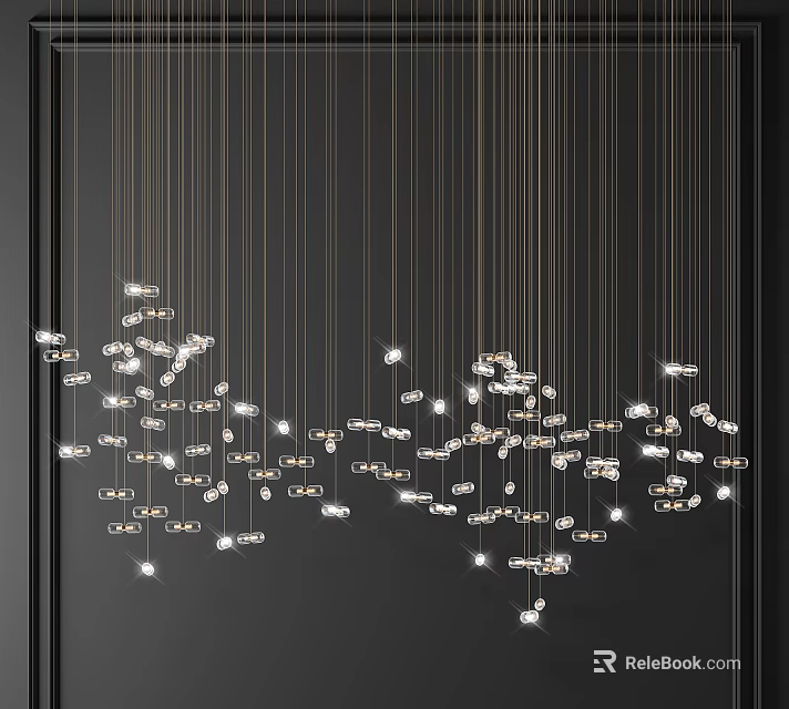 Elegant Modern Crystal Chandelier With Multiple Hanging Strings And Decorative Lighting 3d model