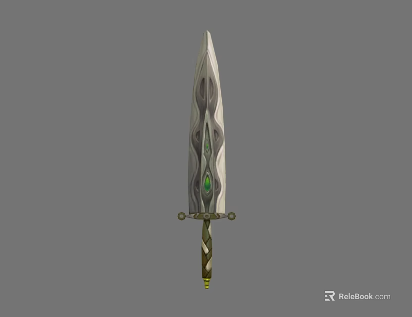 Fantasy Weapon Sword With Wavy Blade And Green Gemstone Golden Brown Decorative Hilt Design 3d model 