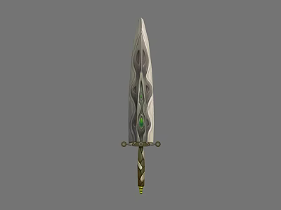 Fantasy Weapon Sword With Wavy Blade And Green Gemstone Golden Brown Decorative Hilt Design 3d model
