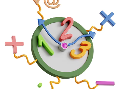 Educational Clock Teaching Device With Colorful Numbers Arrows Math Symbols And Decorative Curves 3d model