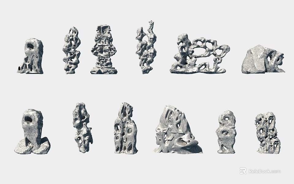 Stone and Wood Carved Sculptures with Various Artistic Shapes for Home Decor 3d model 