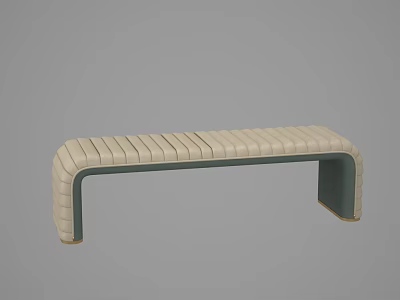 Modern Light Colored Sofa Bench With Striped Padded Seat And Curved Metal Frame 3d model