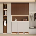 Modern Shoe Cabinet Interior Design with Wooden White Cabinets Clothing Rack Bench and Lighting