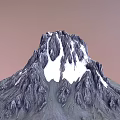 Garden Landscape Featuring Snow Capped Mountain With Black Rocky Texture And Light Purple White Sky