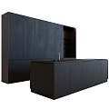 Dark Wooden Modern Kitchen Cabinets With Integrated Countertop And Sink Design