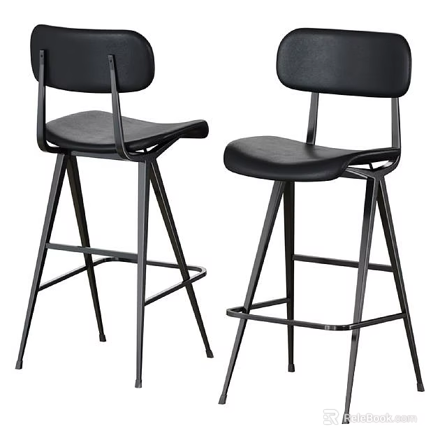 Modern Black Leather Bar Stools With Metal Frame And High Back Design For Kitchen Or Bar Area 3d model 