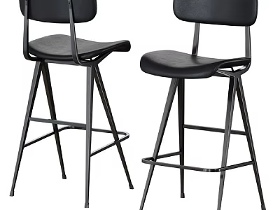 Modern Black Leather Bar Stools With Metal Frame And High Back Design For Kitchen Or Bar Area 3d model