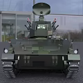 Military Camouflage Tank With Radar Antenna And Weapons System On Tracks