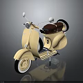 Vintage Cream Colored Scooter With Brown Leather Seat And Chrome Mirrors