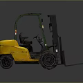 Yellow Forklift With Green Overhead Frame Black Forks And Driver Seat