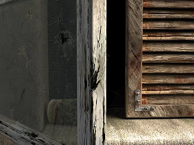 Old Wooden Casement Window With Worn Cracked Frame And Glass Panes In Vintage Style 3d model