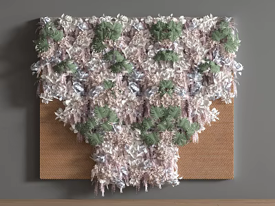 Natural Living Plant Wall Design With Green Foliage Textured Materials And Wooden Background 3d model